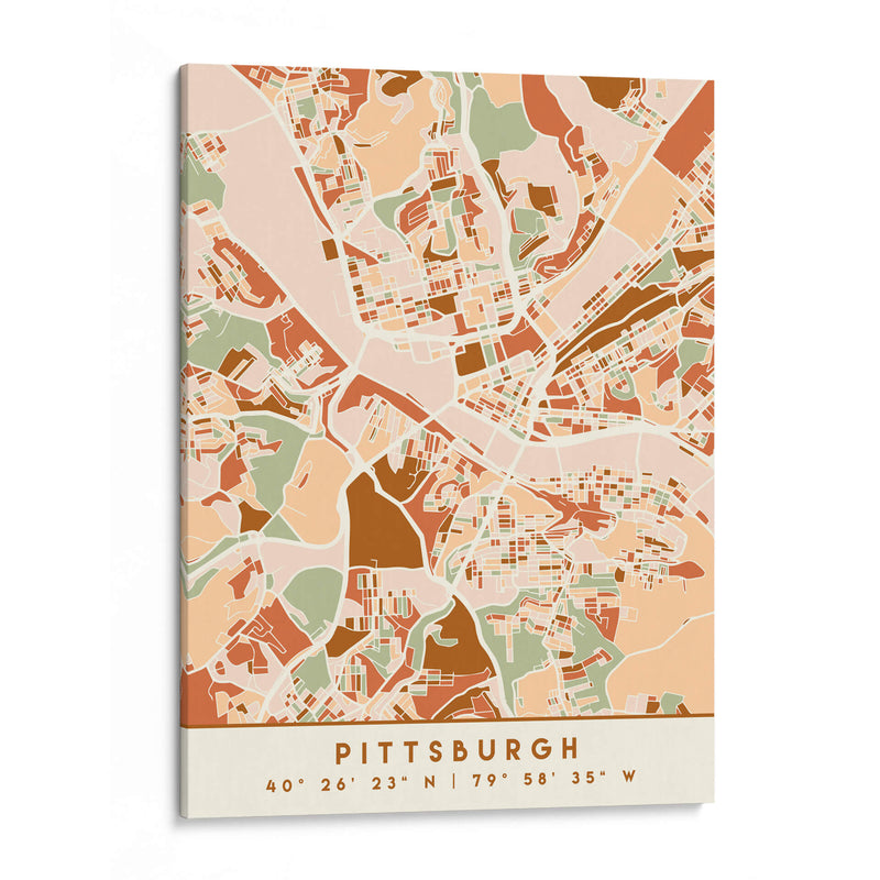 Pittsburgh, Mapas negros Tonos tierra 67 - Emiliano Deificus | Cuadro decorativo de Canvas Lab