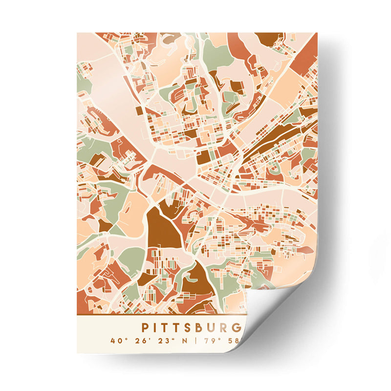 Pittsburgh, Mapas negros Tonos tierra 67 - Emiliano Deificus | Cuadro decorativo de Canvas Lab