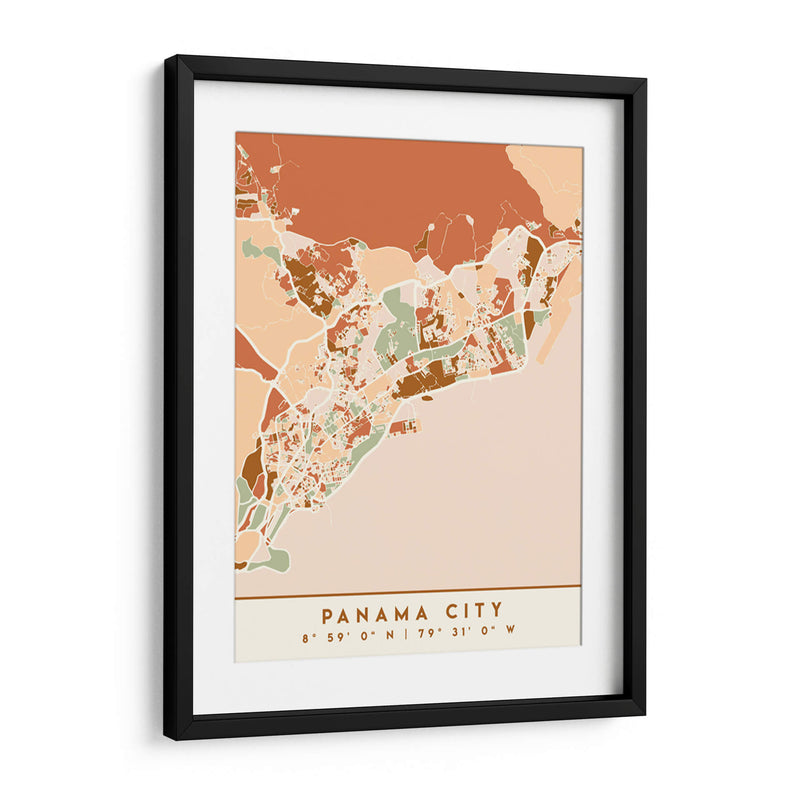 Ciudad de Panama, Mapas negros Tonos tierra 63 - Emiliano Deificus | Cuadro decorativo de Canvas Lab