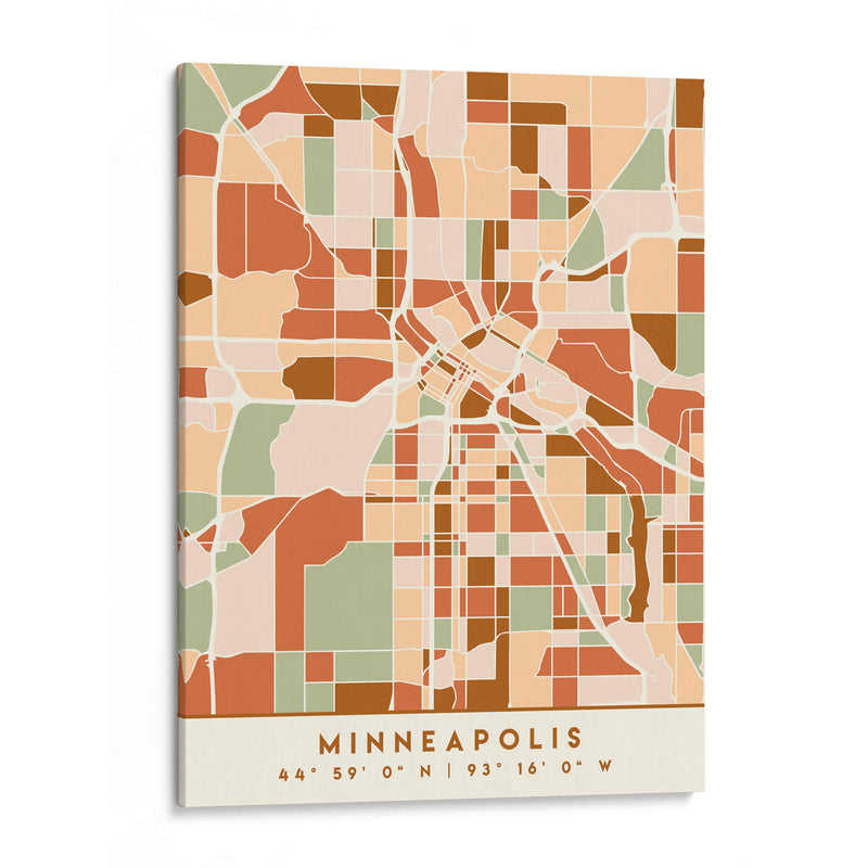 Minneapolis, Mapas negros Tonos tierra 55 - Emiliano Deificus | Cuadro decorativo de Canvas Lab