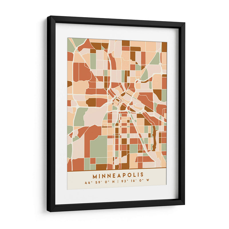 Minneapolis, Mapas negros Tonos tierra 55 - Emiliano Deificus | Cuadro decorativo de Canvas Lab