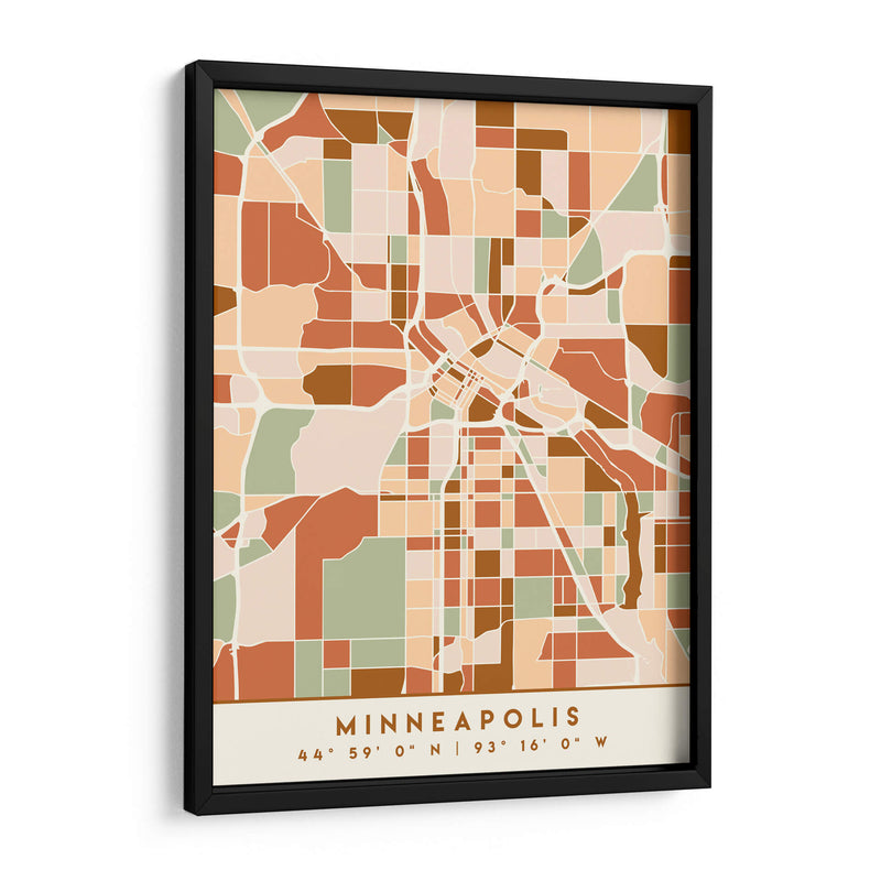 Minneapolis, Mapas negros Tonos tierra 55 - Emiliano Deificus | Cuadro decorativo de Canvas Lab