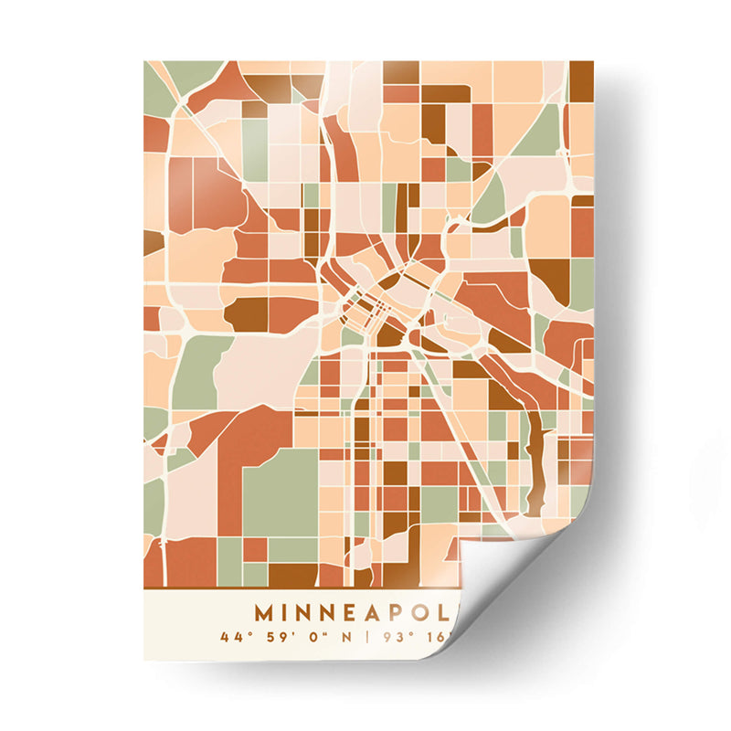 Minneapolis, Mapas negros Tonos tierra 55 - Emiliano Deificus | Cuadro decorativo de Canvas Lab