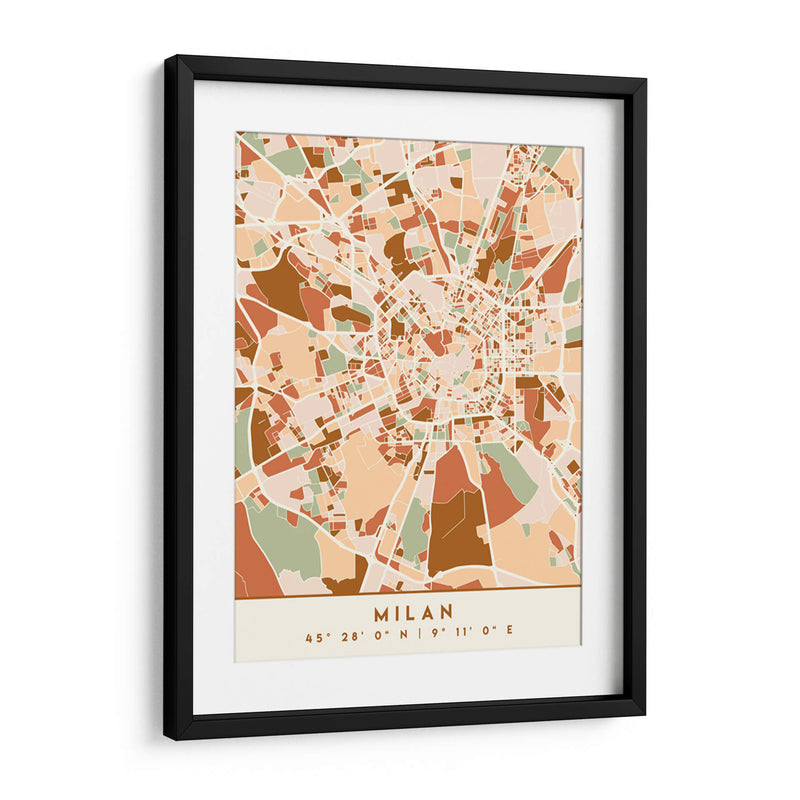 Milan, Mapas negros Tonos tierra 54 - Emiliano Deificus | Cuadro decorativo de Canvas Lab