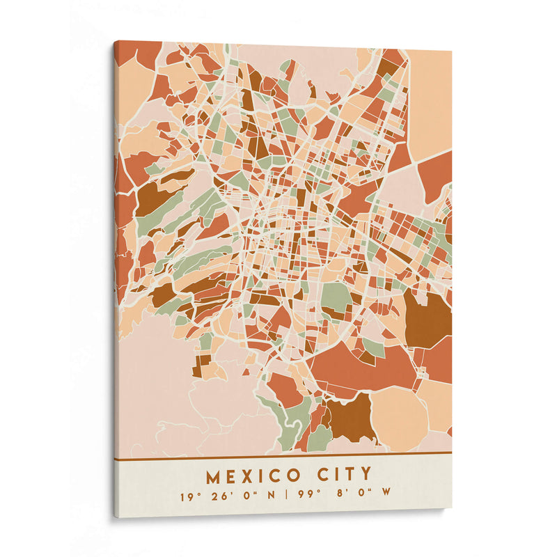 Ciudad de Mexico, Mapas negros Tonos tierra 52 - Emiliano Deificus | Cuadro decorativo de Canvas Lab