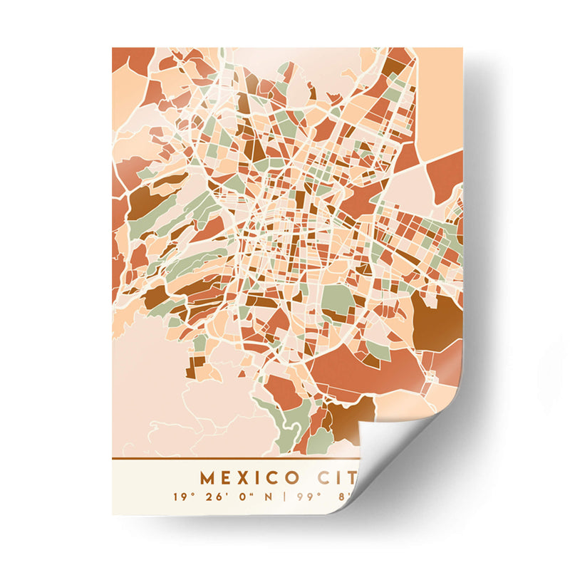 Ciudad de Mexico, Mapas negros Tonos tierra 52 - Emiliano Deificus | Cuadro decorativo de Canvas Lab