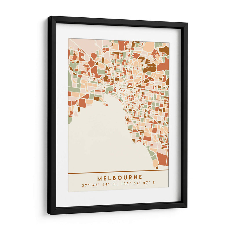 Melbourne, Mapas negros Tonos tierra 50 - Emiliano Deificus | Cuadro decorativo de Canvas Lab