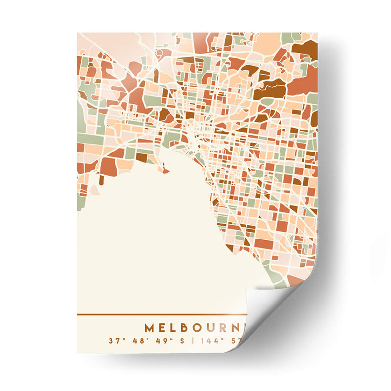 Melbourne, Mapas negros Tonos tierra 50 - Emiliano Deificus | Cuadro decorativo de Canvas Lab