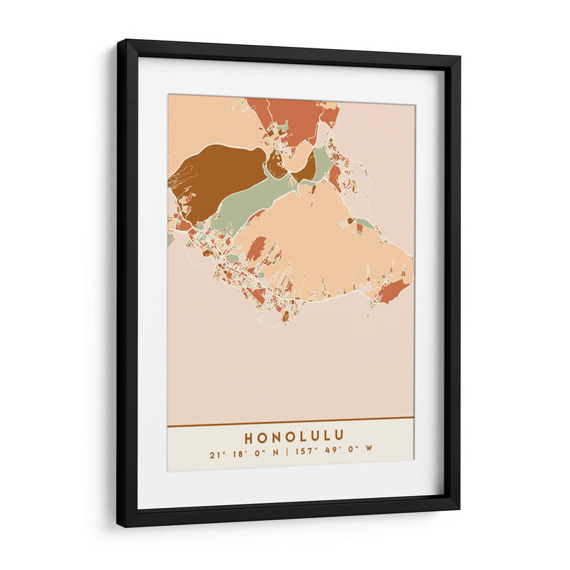 Honolulu, Mapas negros Tonos tierra 33 - Emiliano Deificus | Cuadro decorativo de Canvas Lab