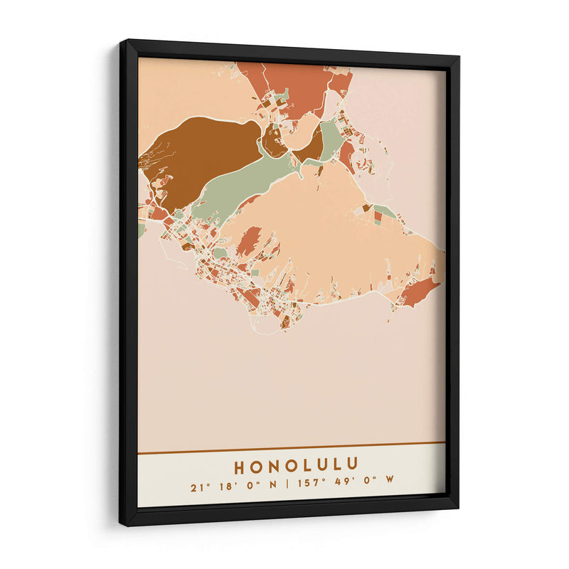 Honolulu, Mapas negros Tonos tierra 33 - Emiliano Deificus | Cuadro decorativo de Canvas Lab