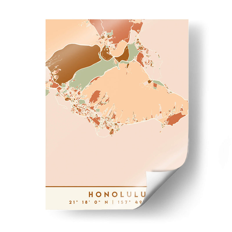 Honolulu, Mapas negros Tonos tierra 33 - Emiliano Deificus | Cuadro decorativo de Canvas Lab