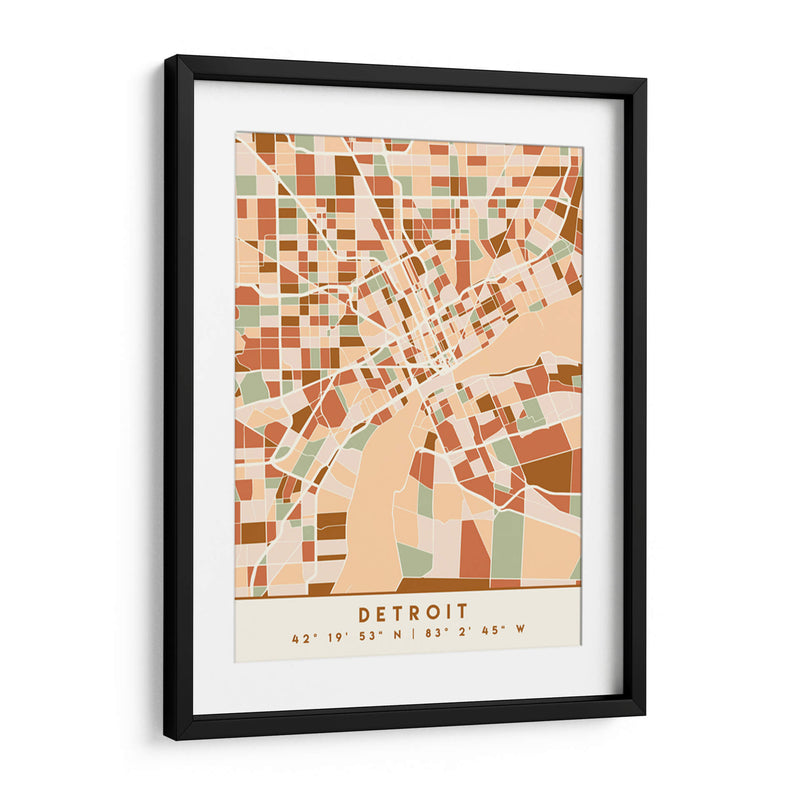 Detroit, Mapas negros Tonos tierra 25 - Emiliano Deificus | Cuadro decorativo de Canvas Lab