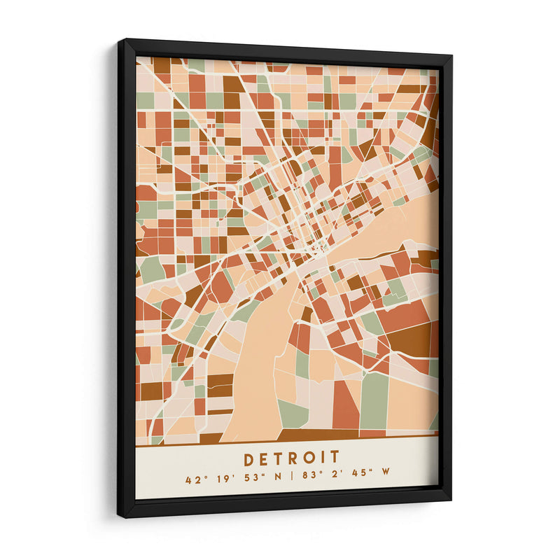 Detroit, Mapas negros Tonos tierra 25 - Emiliano Deificus | Cuadro decorativo de Canvas Lab