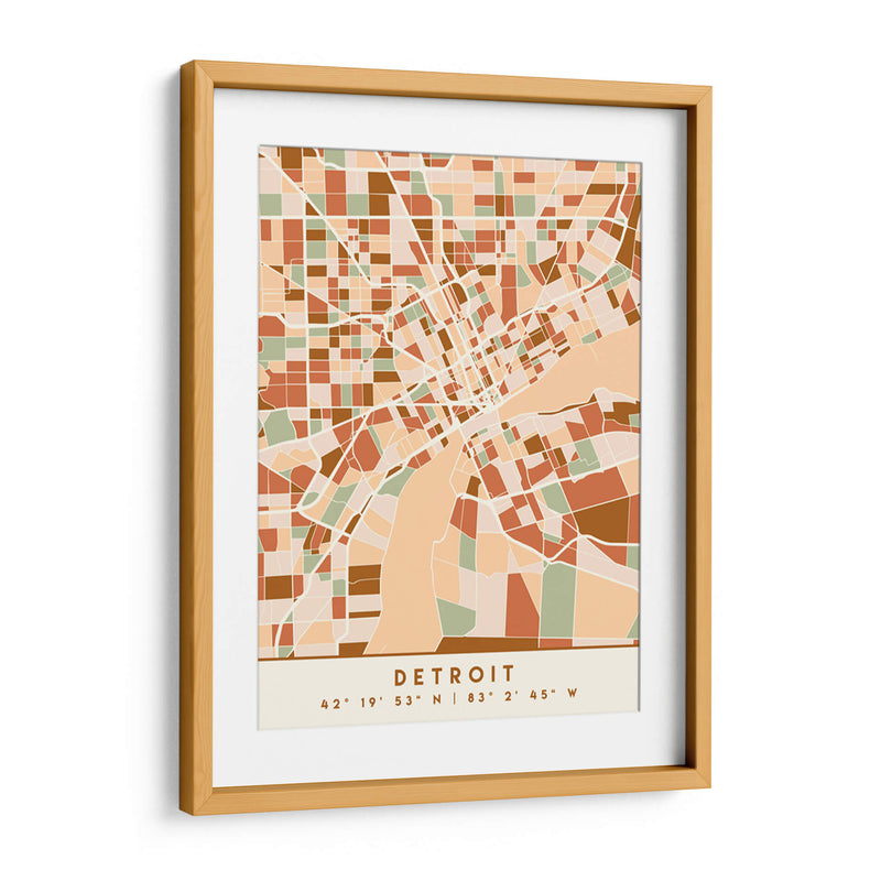 Detroit, Mapas negros Tonos tierra 25 - Emiliano Deificus | Cuadro decorativo de Canvas Lab
