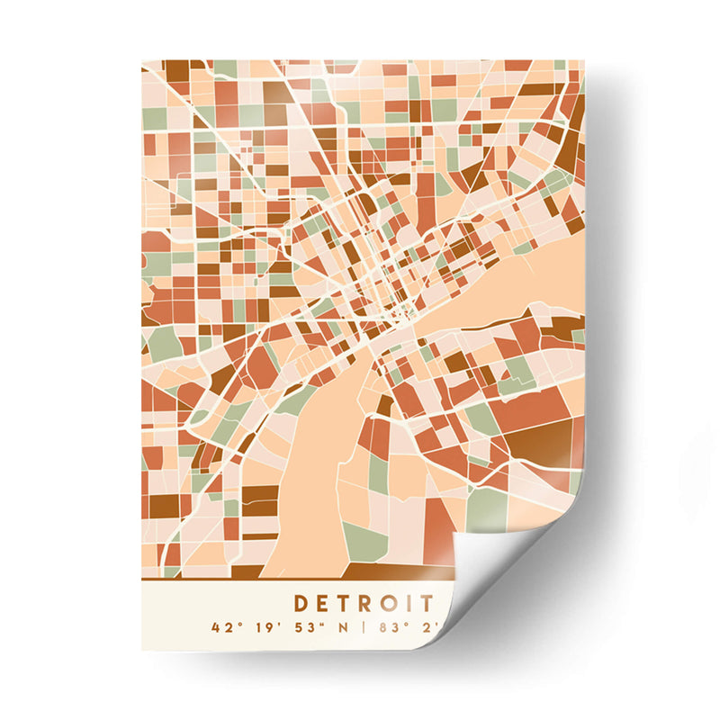 Detroit, Mapas negros Tonos tierra 25 - Emiliano Deificus | Cuadro decorativo de Canvas Lab