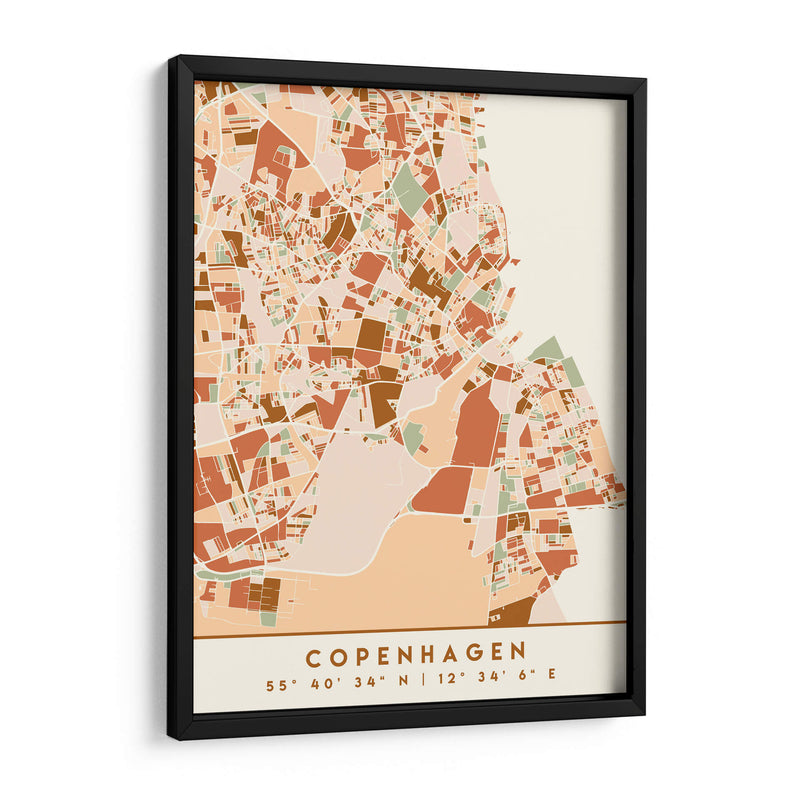 Copenhagen, Mapas negros Tonos tierra 23 - Emiliano Deificus | Cuadro decorativo de Canvas Lab