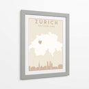 Zurich - Mapas del corazón de la ciudad 95 - Emiliano Deificus | Cuadro decorativo de Canvas Lab