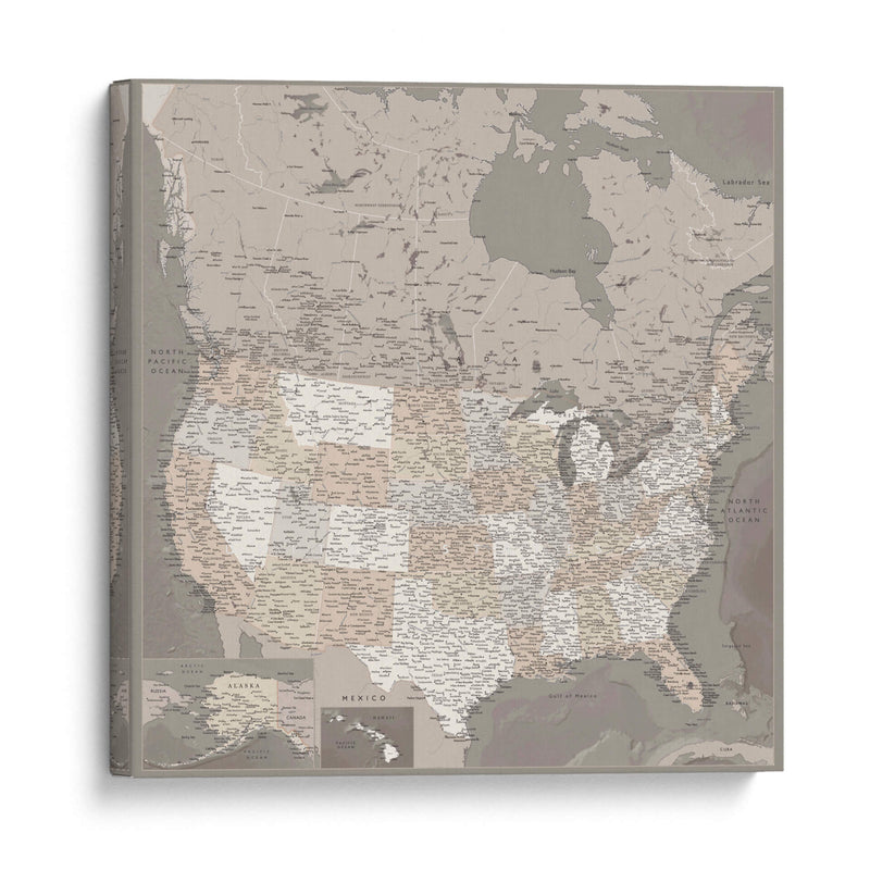 Mapa muy detallado de los Estados Unidos Davey II - Rosana Laiz Blursbyai | Cuadro decorativo de Canvas Lab