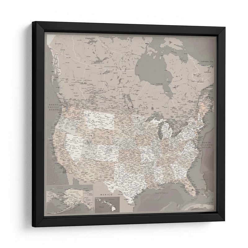 Mapa muy detallado de los Estados Unidos Davey II - Rosana Laiz Blursbyai | Cuadro decorativo de Canvas Lab