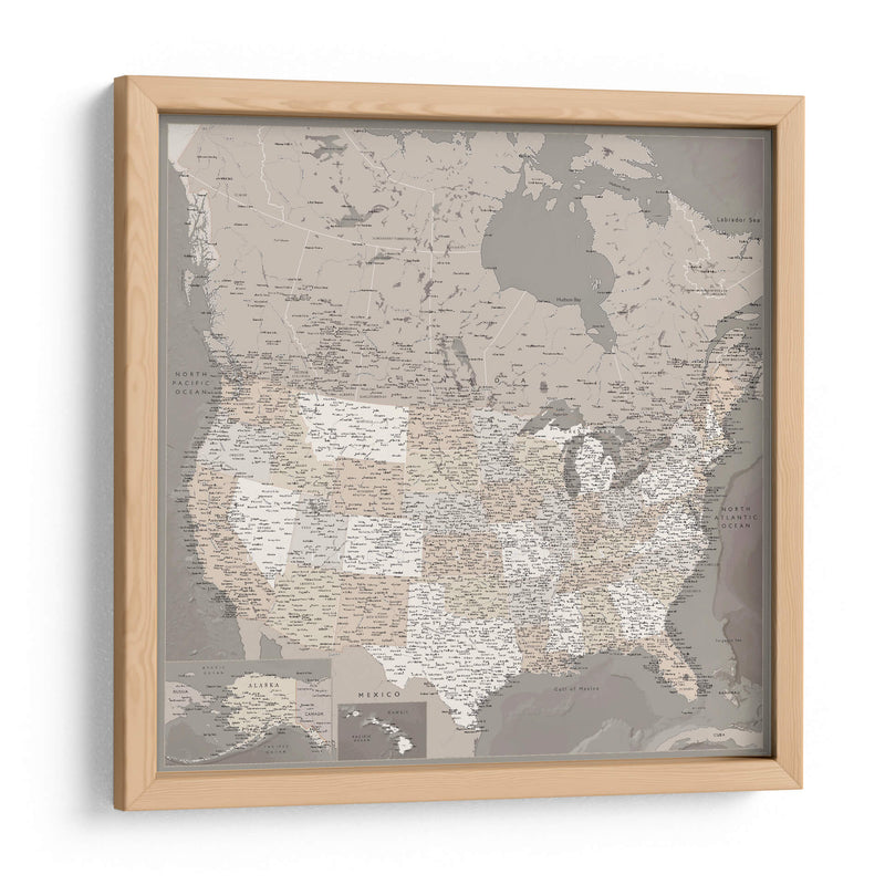 Mapa muy detallado de los Estados Unidos Davey II - Rosana Laiz Blursbyai | Cuadro decorativo de Canvas Lab
