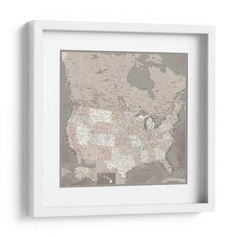 Mapa muy detallado de los Estados Unidos Davey II - Rosana Laiz Blursbyai | Cuadro decorativo de Canvas Lab