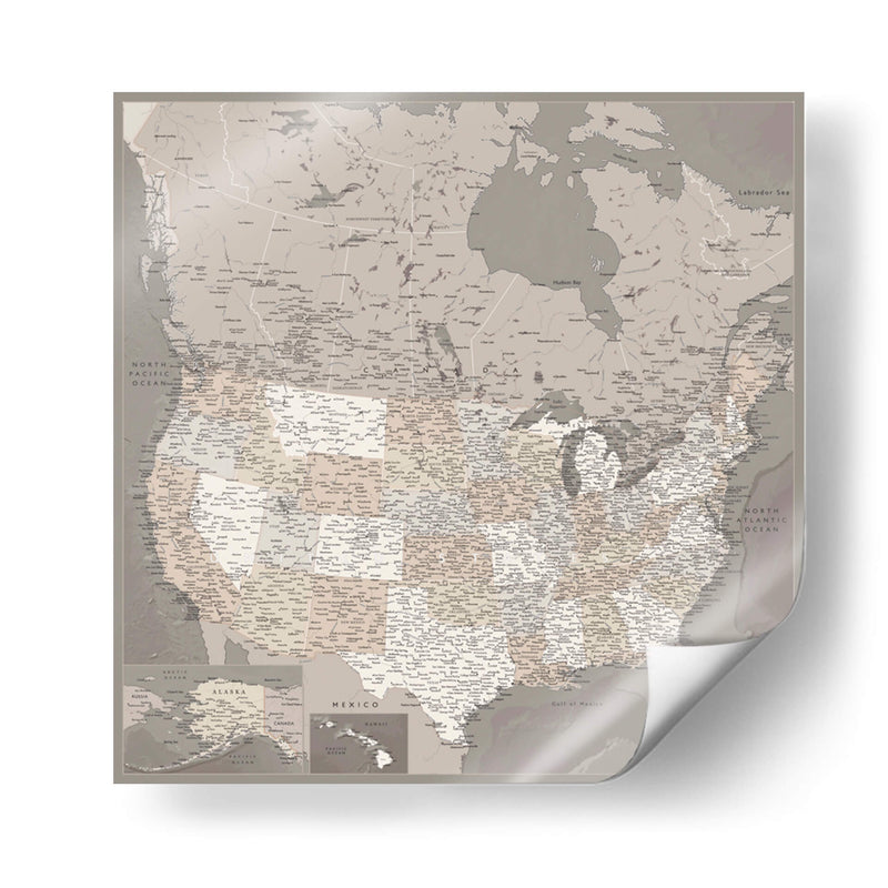 Mapa muy detallado de los Estados Unidos Davey II - Rosana Laiz Blursbyai | Cuadro decorativo de Canvas Lab