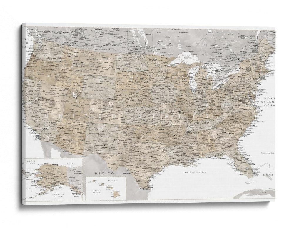 Mapa muy detallado de los Estados Unidos y Canadá I - Rosana Laiz Blursbyai | Cuadro decorativo de Canvas Lab