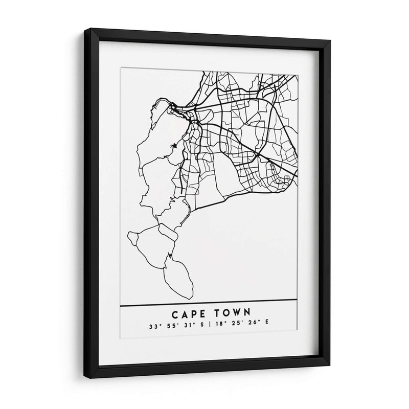Cape Town - Mapas negros 18 - Emiliano Deificus | Cuadro decorativo de Canvas Lab