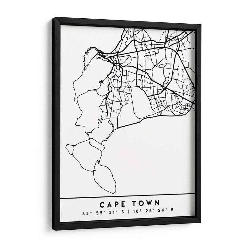 Cape Town - Mapas negros 18 - Emiliano Deificus | Cuadro decorativo de Canvas Lab