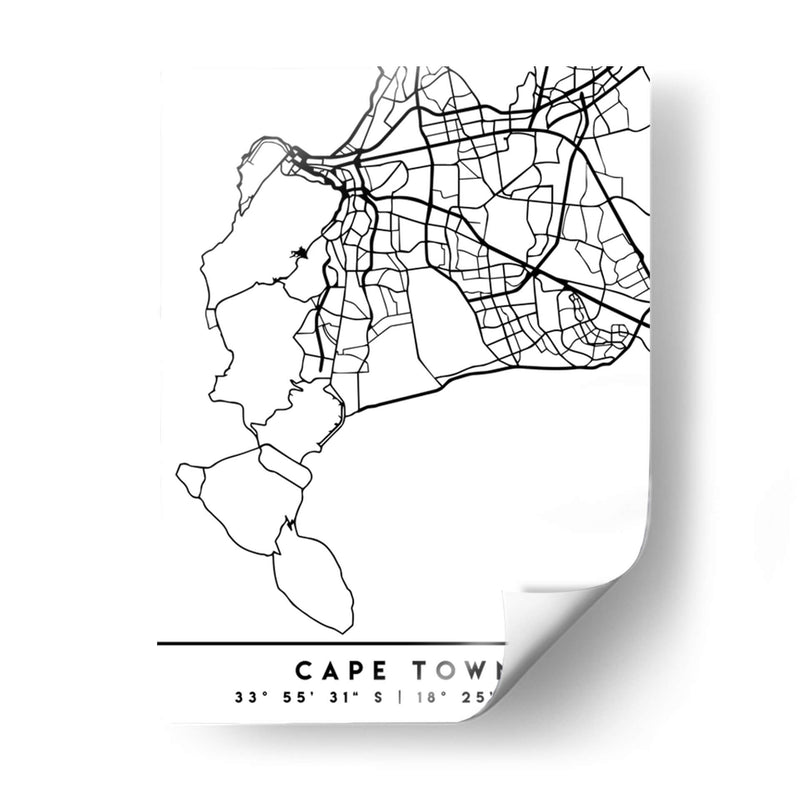 Cape Town - Mapas negros 18 - Emiliano Deificus | Cuadro decorativo de Canvas Lab