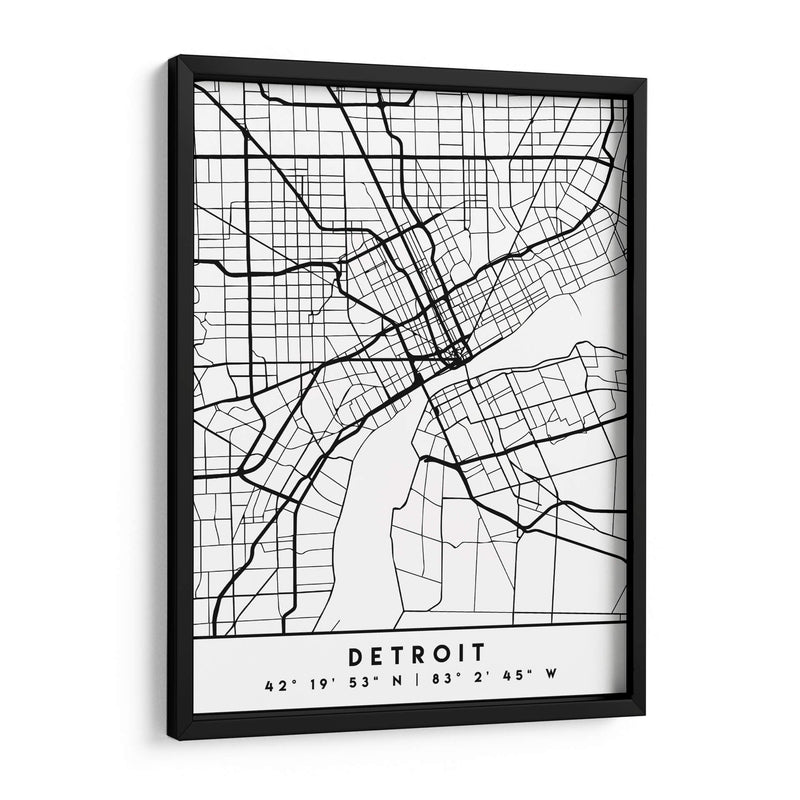 Detroit - Mapas negros 25 - Emiliano Deificus | Cuadro decorativo de Canvas Lab