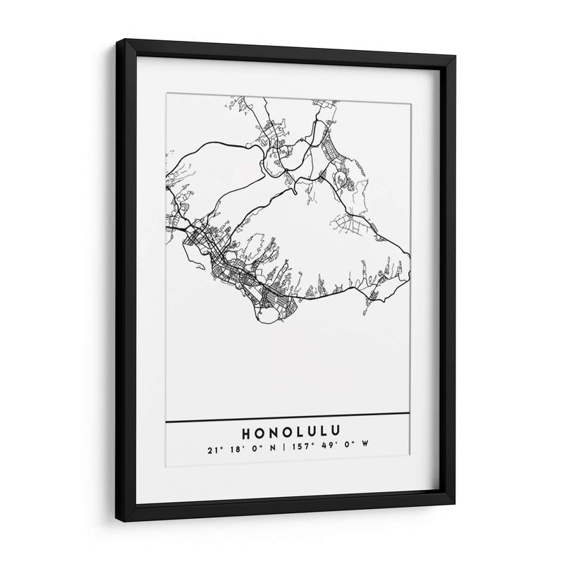Honolulu - Mapas negros 33 - Emiliano Deificus | Cuadro decorativo de Canvas Lab