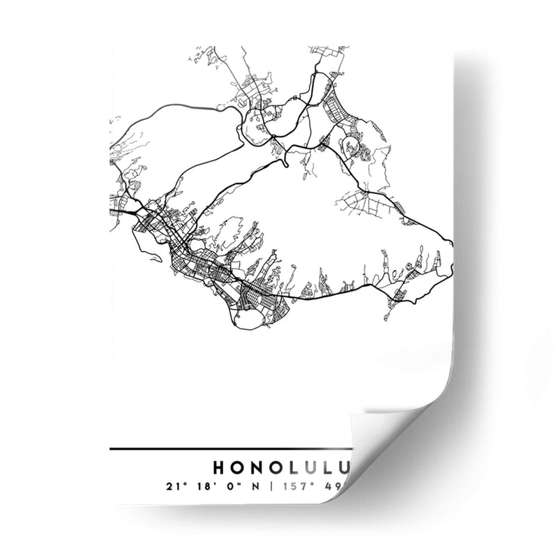 Honolulu - Mapas negros 33 - Emiliano Deificus | Cuadro decorativo de Canvas Lab