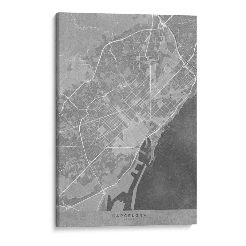 Mapa de Barcelona (España) en estilo vintage gris - Rosana Laiz Blursbyai | Cuadro decorativo de Canvas Lab