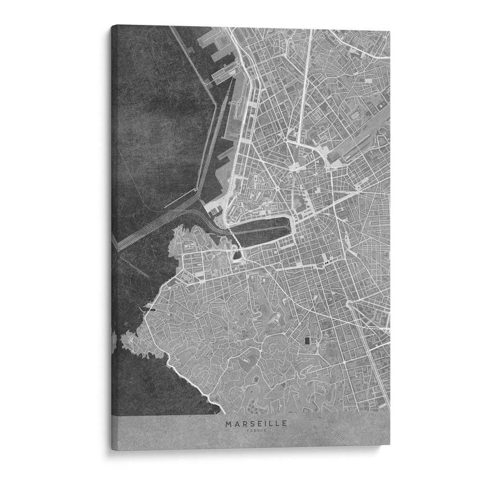 Mapa vintage gris de Marseille Francia - Rosana Laiz Blursbyai | Cuadro decorativo de Canvas Lab