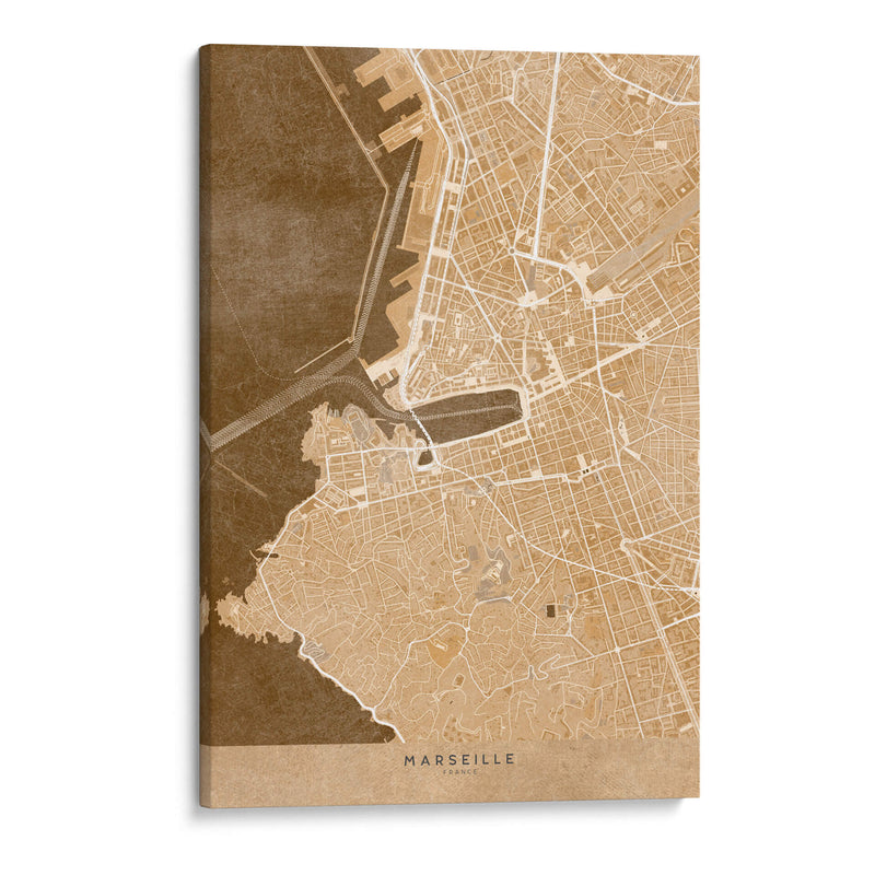 Mapa vintage sepia de Marseille Francia - Rosana Laiz Blursbyai | Cuadro decorativo de Canvas Lab