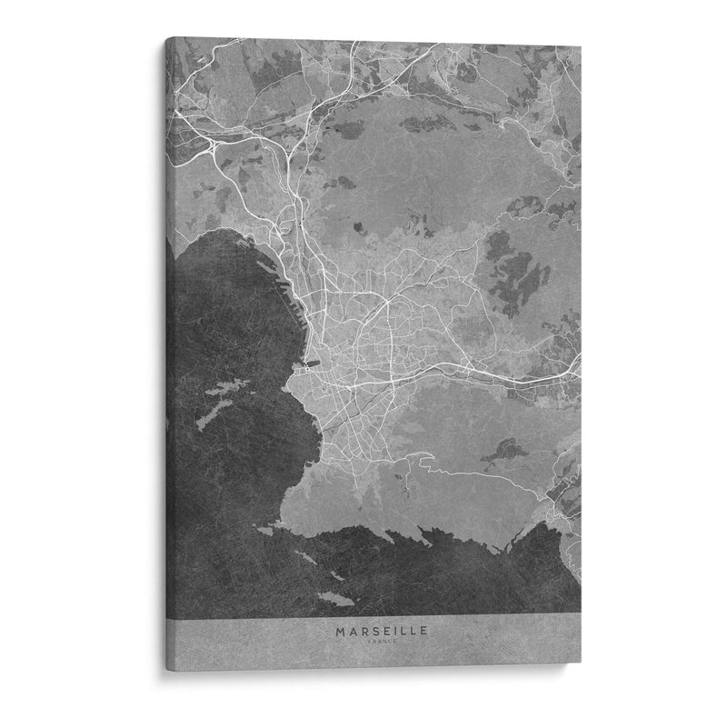 Mapa vintage gris de Marseille Francia - Rosana Laiz Blursbyai | Cuadro decorativo de Canvas Lab