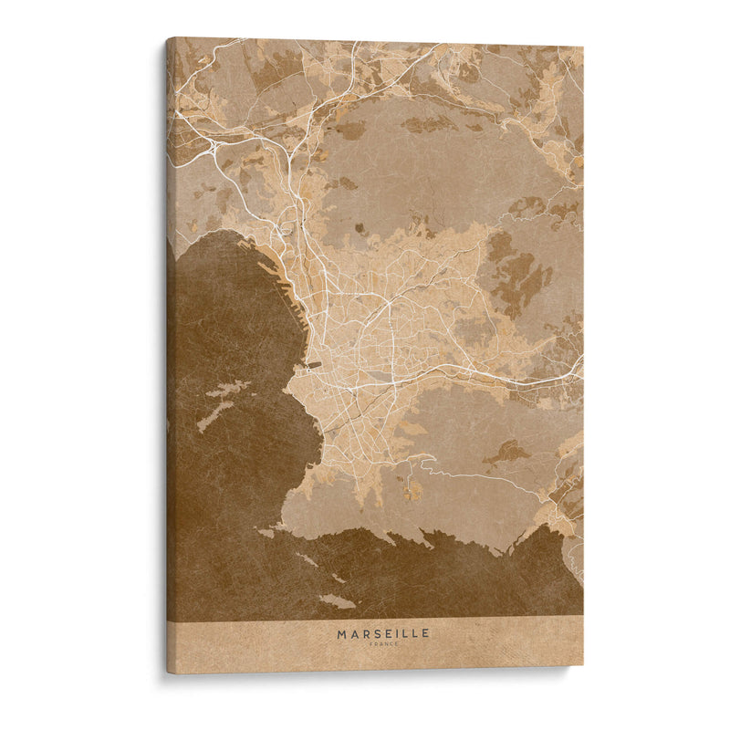 Mapa vintage sepia de Marseille Francia II - Rosana Laiz Blursbyai | Cuadro decorativo de Canvas Lab
