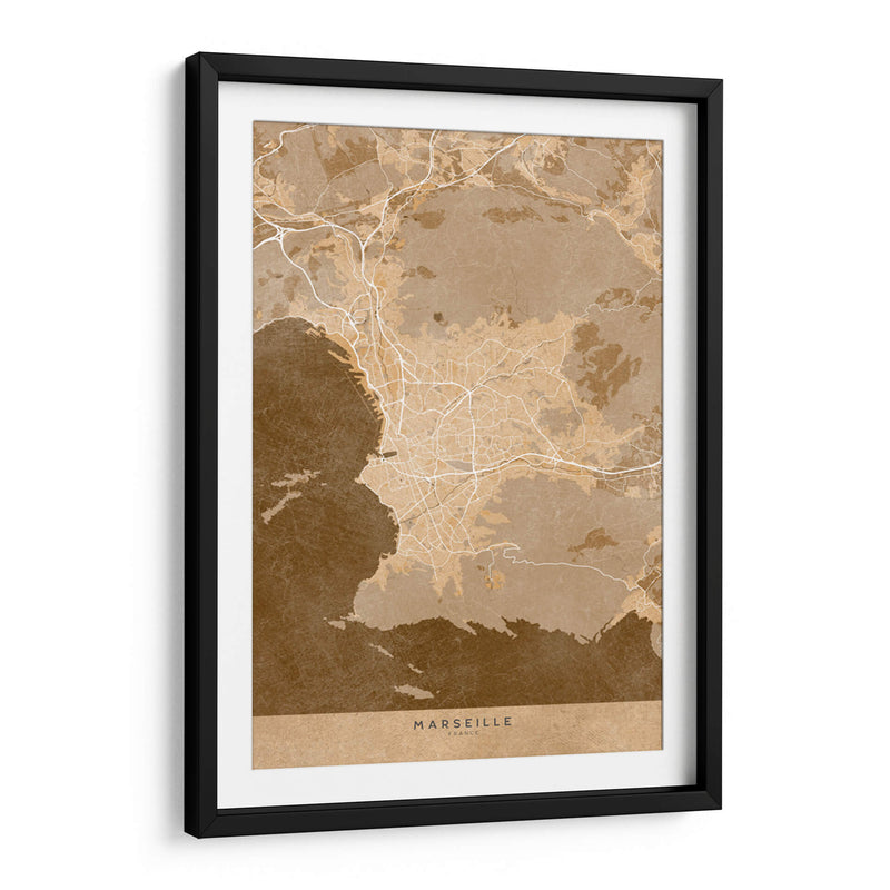 Mapa vintage sepia de Marseille Francia II - Rosana Laiz Blursbyai | Cuadro decorativo de Canvas Lab