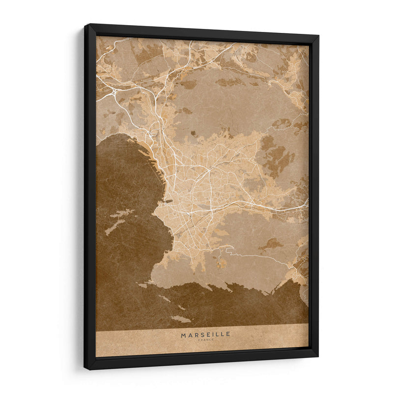 Mapa vintage sepia de Marseille Francia II - Rosana Laiz Blursbyai | Cuadro decorativo de Canvas Lab