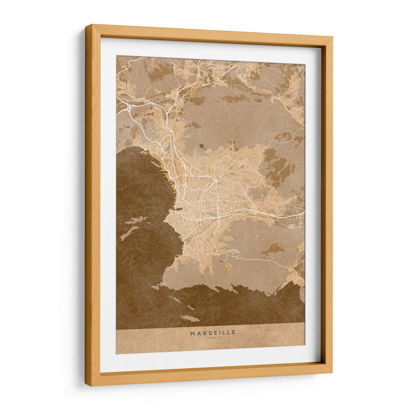 Mapa vintage sepia de Marseille Francia II - Rosana Laiz Blursbyai | Cuadro decorativo de Canvas Lab
