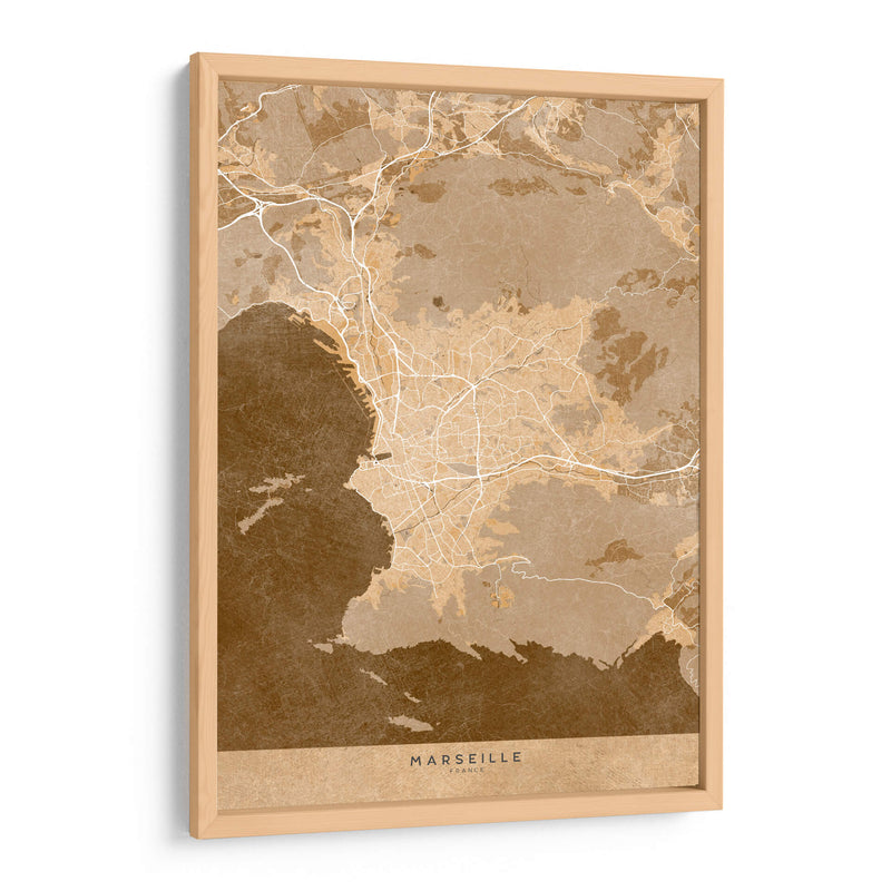 Mapa vintage sepia de Marseille Francia II - Rosana Laiz Blursbyai | Cuadro decorativo de Canvas Lab
