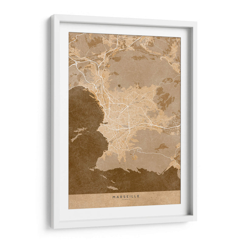 Mapa vintage sepia de Marseille Francia II - Rosana Laiz Blursbyai | Cuadro decorativo de Canvas Lab