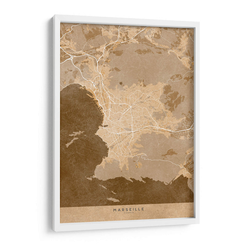 Mapa vintage sepia de Marseille Francia II - Rosana Laiz Blursbyai | Cuadro decorativo de Canvas Lab
