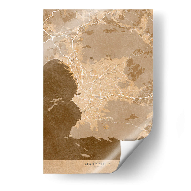 Mapa vintage sepia de Marseille Francia II - Rosana Laiz Blursbyai | Cuadro decorativo de Canvas Lab