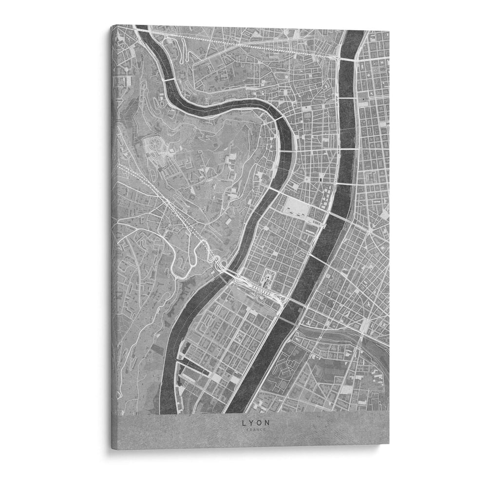 Mapa vintage gris del centro de Lyon, Francia - Rosana Laiz Blursbyai | Cuadro decorativo de Canvas Lab