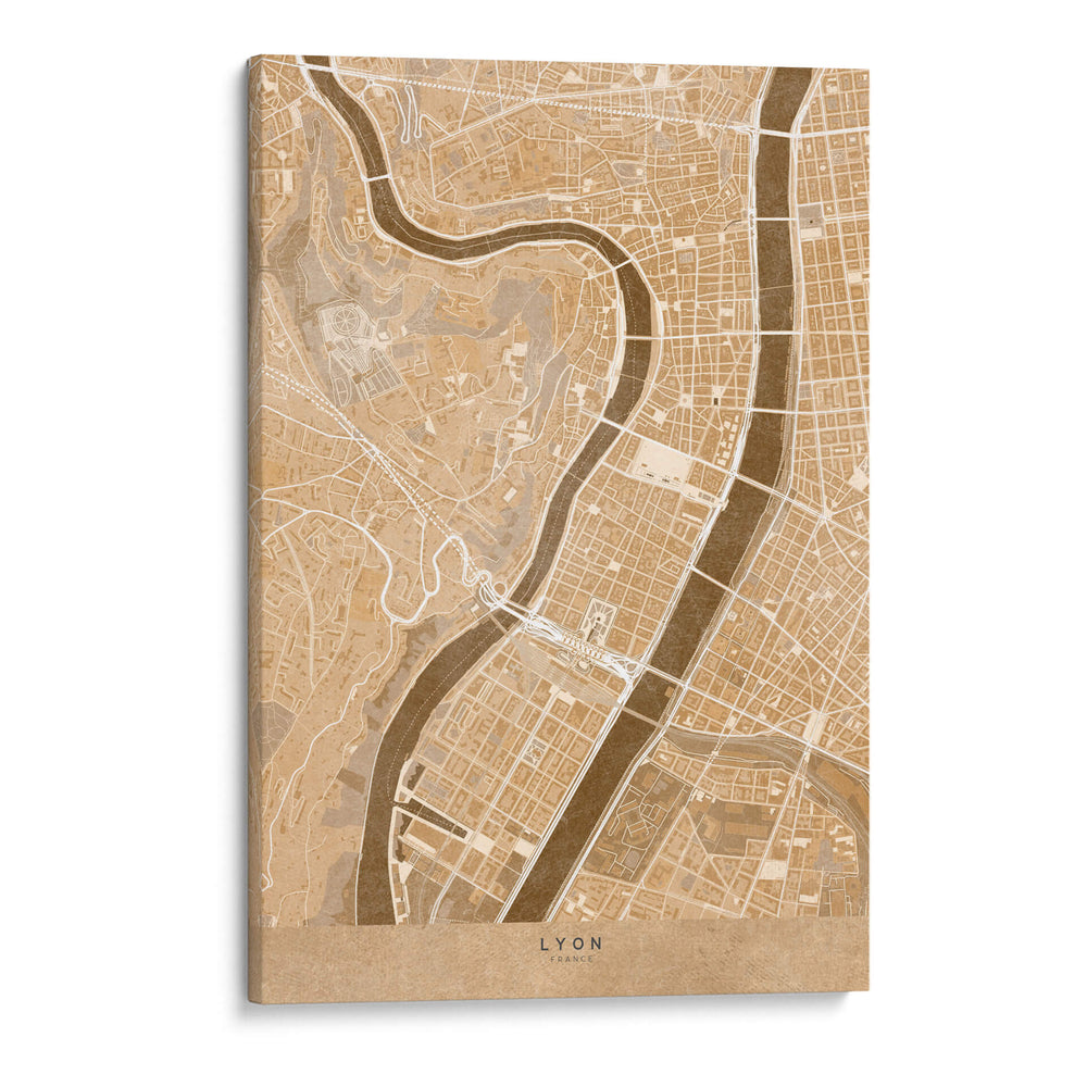 Mapa vintage en sepia del centro de Lyon, Francia - Rosana Laiz Blursbyai | Cuadro decorativo de Canvas Lab