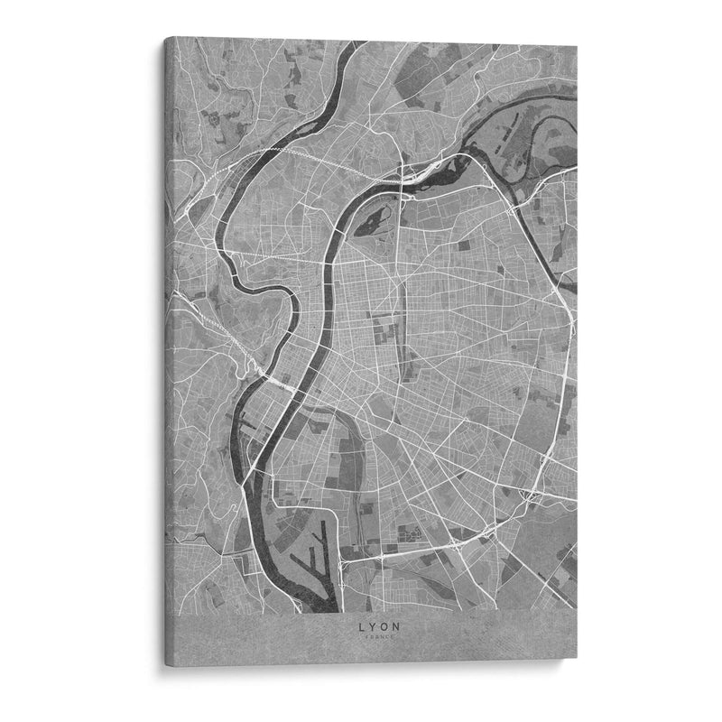 Mapa vintage gris de Lyon Francia - Rosana Laiz Blursbyai | Cuadro decorativo de Canvas Lab