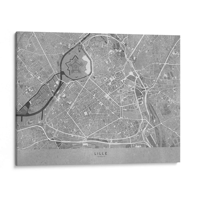 Mapa vintage gris del centro de Lille, Francia - Rosana Laiz Blursbyai | Cuadro decorativo de Canvas Lab