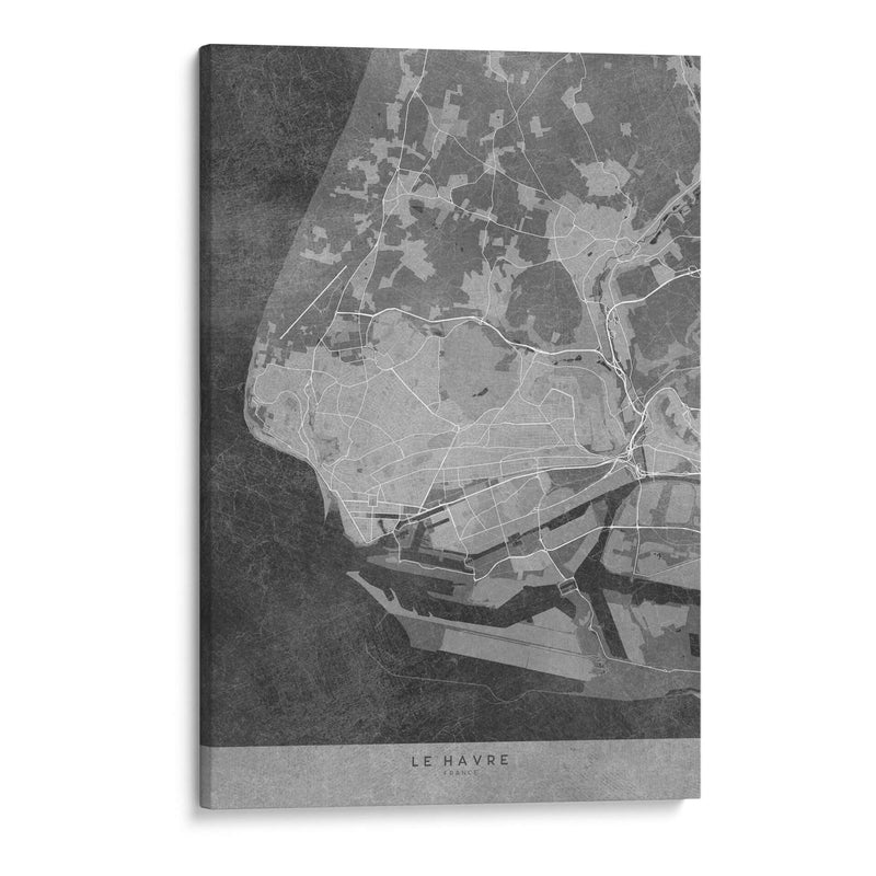 Mapa vintage gris de Le Havre Francia - Rosana Laiz Blursbyai | Cuadro decorativo de Canvas Lab